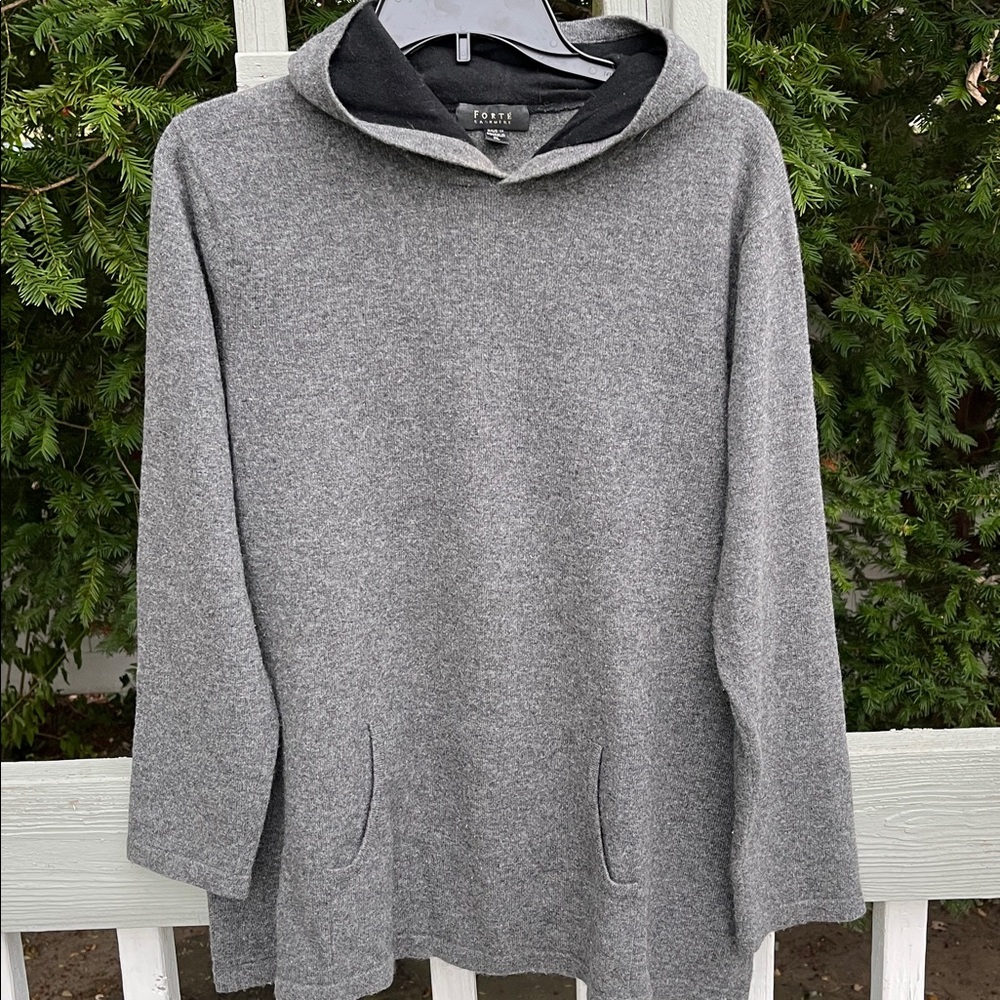 Forte Gray Hooded Women’s 100% Cashmere Hooded Sweater size XL